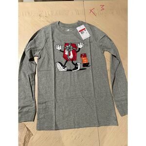 Kids Nike large Long Sleeve Gray T Shirt With Shoebox Logo Size L